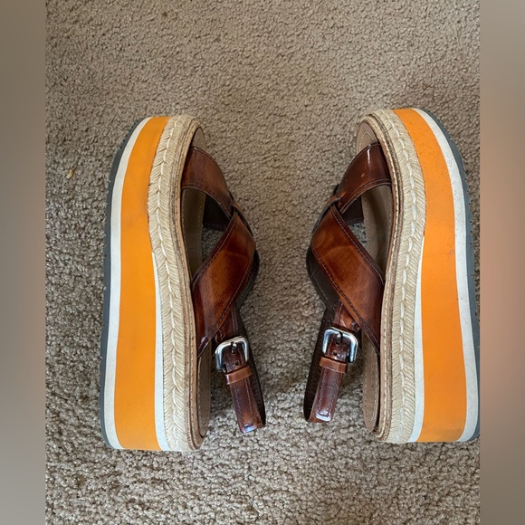 Prada Size 38 Wedge Brown Leather Sandals - Picture 5 of 12